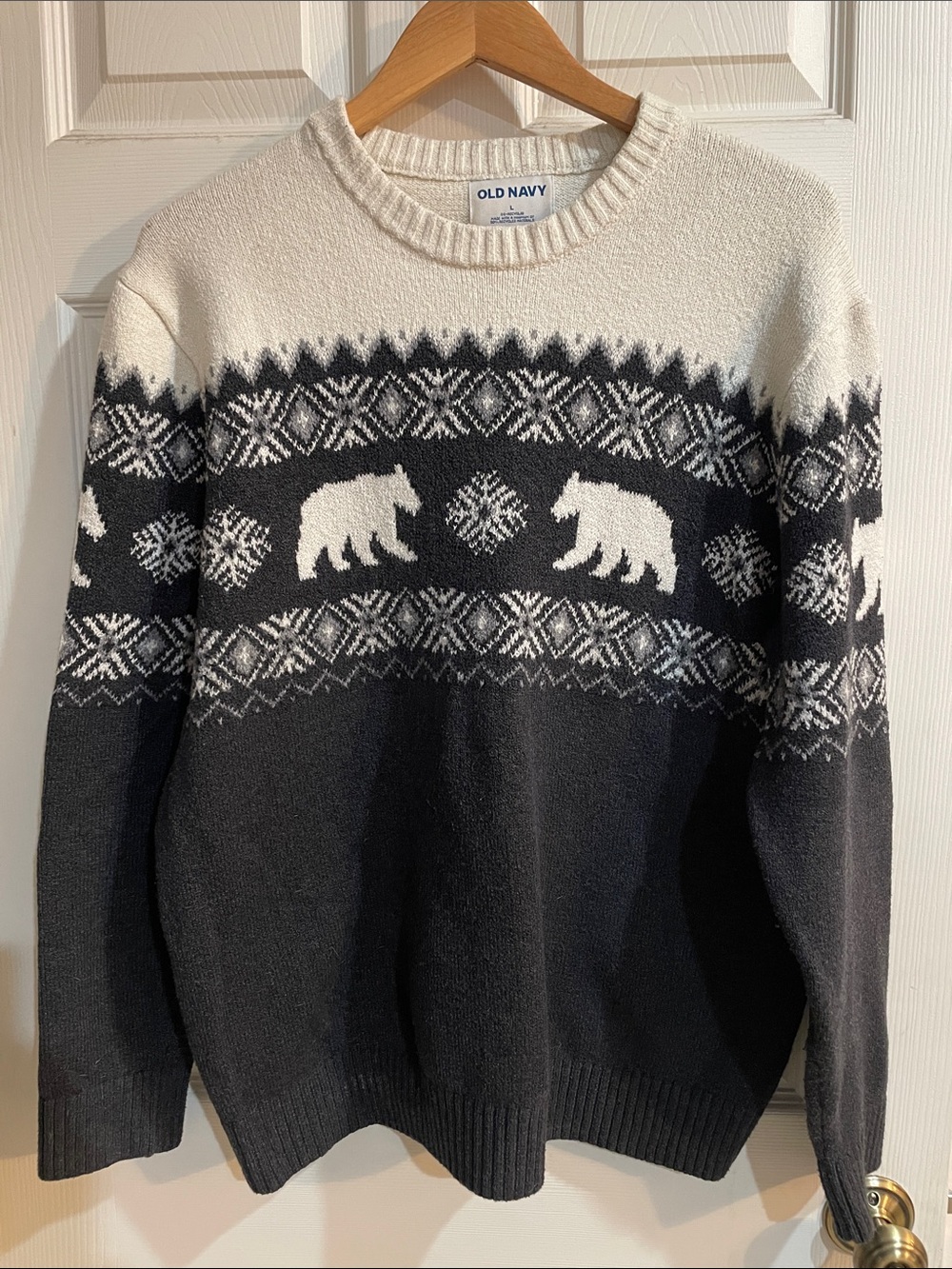 Old Navy Black and White Fair Isle Polar Bear Crewneck Sweater
